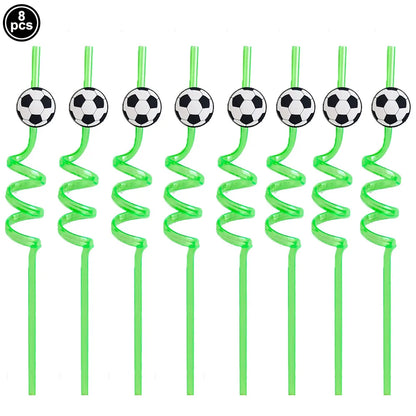 Football Themed Party Drinking Plastic Straws Kids Boys Birthday Decorations Reusable Straws Soccer Ball Sports Party Supplies