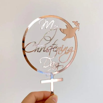 Gold Peace Dove Cross Cake Toppers Holy Communion Baptist Party Decorative Cake Insert for The First Communion Party Supplies