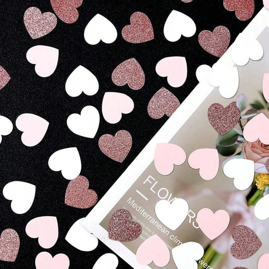 100pcs Rose-Gold Pink White Heart Confetti - Valentine's Day Table Decors, Engagement Wedding Mother's Day gifts Decoration