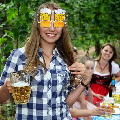 12Pcs Oktoberfest Glasses Plastic Goggles Beer Mug Pattern Glasses Photo Props German Oktoberfest Theme Event Decoration