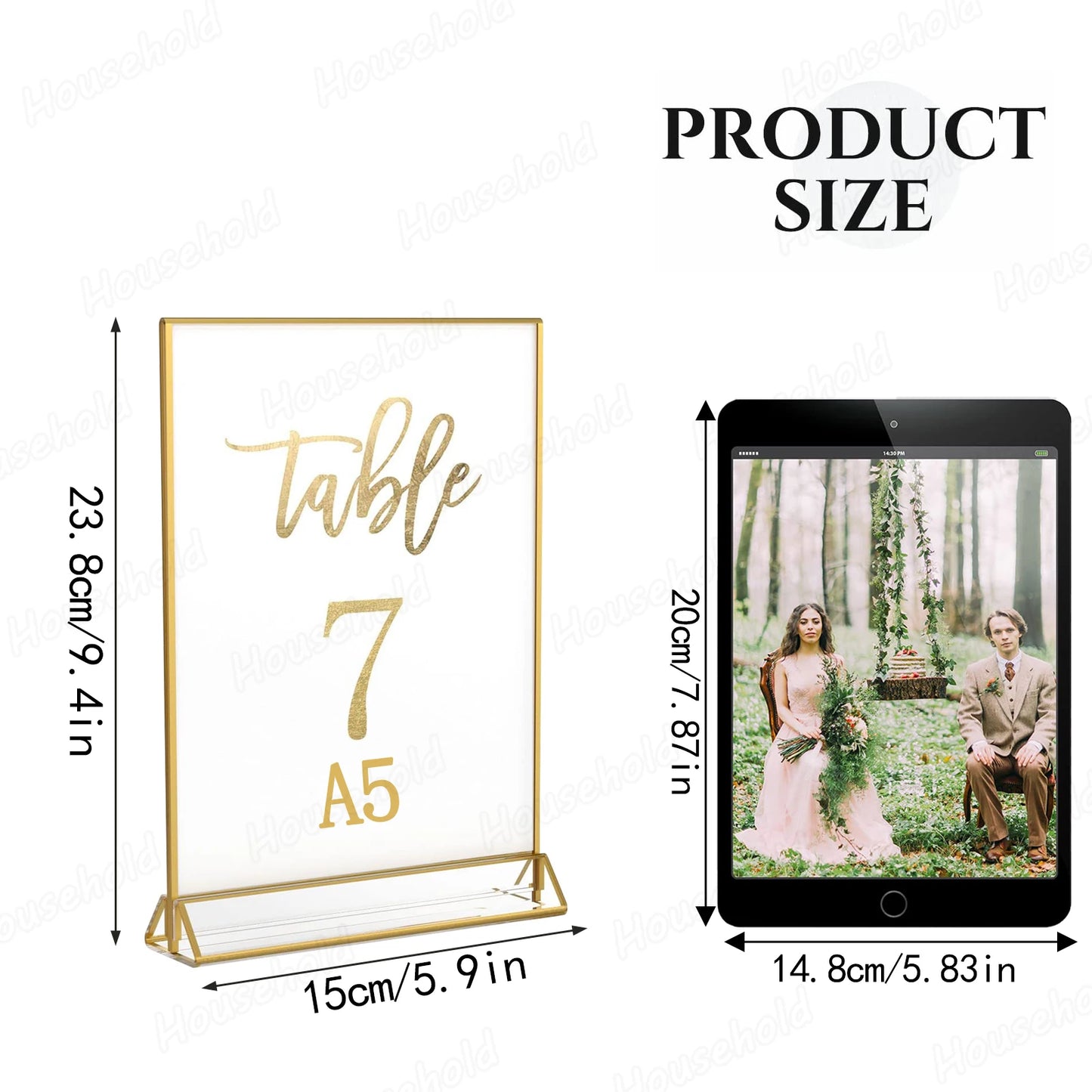 6-36 Transparent Acrylic Signage Gold Picture Frames Double-sided Display Stand Wedding Number Plate Table Flyer Menu Card Rack