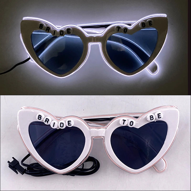 Heart Shaped LED Neon Glasses Luminous Bride To Be Glasses Bachelorette Party Bride Sunglasses gift Wedding Supplies