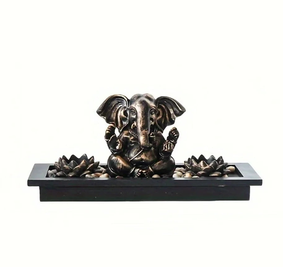 1 South Asian Indian resin retro gold elephant head divine wealth candle holder set for Diwali Candlestick ornament decoration