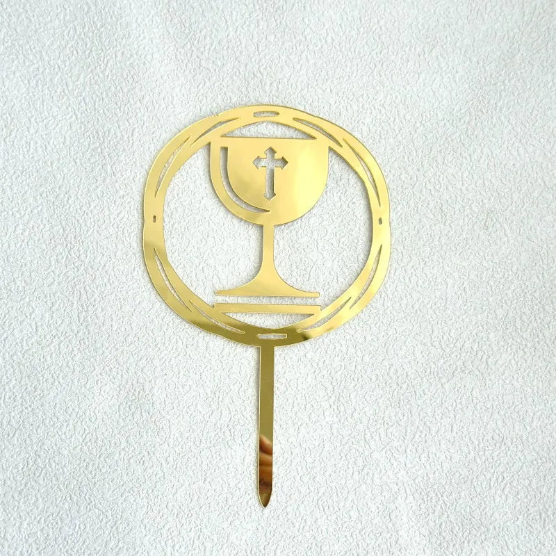 Gold Peace Dove Cross Cake Toppers Holy Communion Baptist Party Decorative Cake Insert for The First Communion Party Supplies