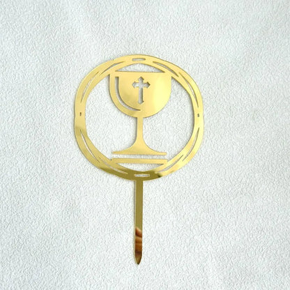 Gold Peace Dove Cross Cake Toppers Holy Communion Baptist Party Decorative Cake Insert for The First Communion Party Supplies