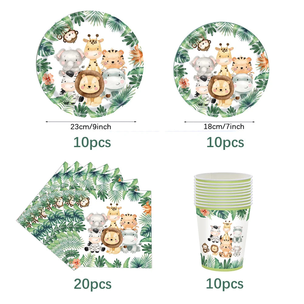 Jungle Birthday Party Decoration Jungle Safari Paper Plates Cups Napkins Disposable Tableware Tablecloths Kids Wild One Theme