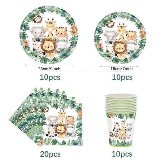 Jungle Birthday Party Decoration Jungle Safari Paper Plates Cups Napkins Disposable Tableware Tablecloths Kids Wild One Theme