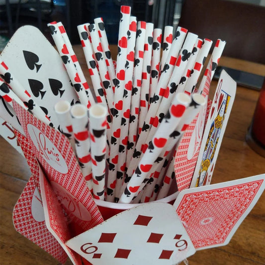 Las Vegas Game Night Casino Drinking Straws Red Black Playing Card Color Straw Party Favor Casino Party Decor 25/50/100/200 Pcs