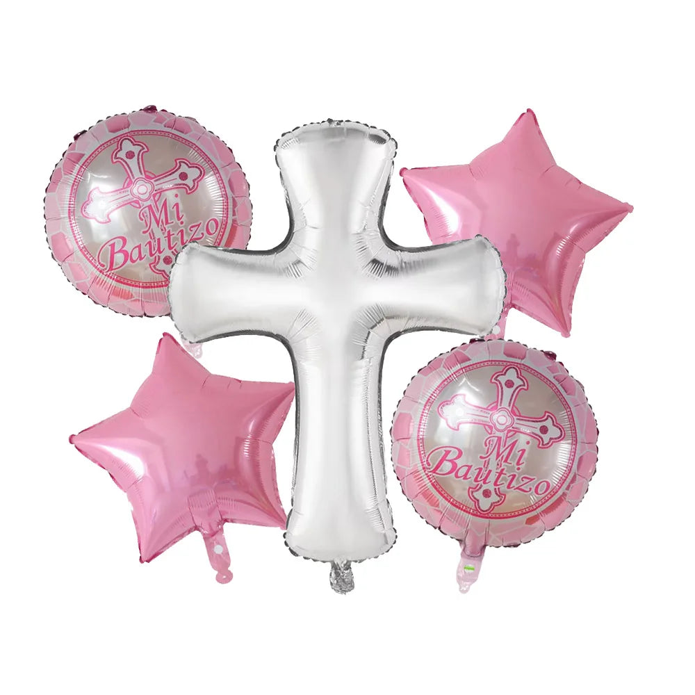 5pcs Church Easter Cross Baptism Foil Balloons Christian Catholic Worship Pray Wedding Celebration Birthday Follower Party Ball