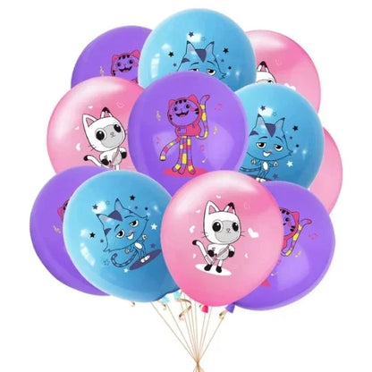 10/15pcs 12 Inch Gabby Dollhouse Cat Latex Sequin Balloon Set Baby Shower Party Balloon Decoration Girl Birthday Party Supplies