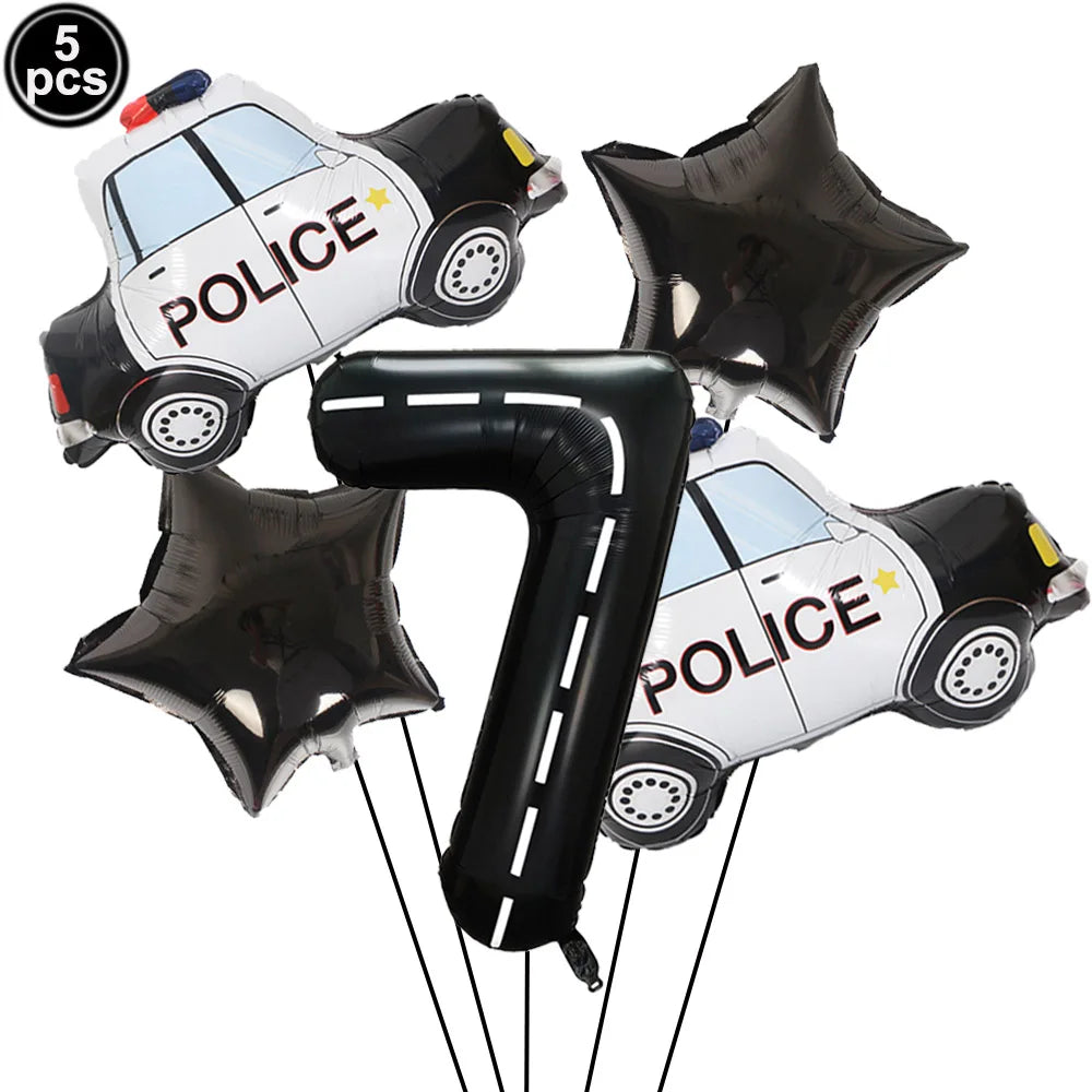 5th Birthday Police Party Blue Car Helicopter Foil Balloons for Boys Baby Shower Police Birthday Party Decoration