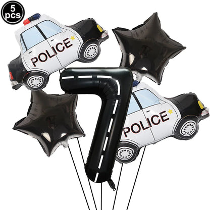 5th Birthday Police Party Blue Car Helicopter Foil Balloons for Boys Baby Shower Police Birthday Party Decoration