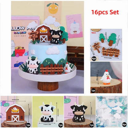 Farm Animals Cake Topper Rustic Cake Decoration Lambs, Ponies, Piglets, Chick,  Haystacks for Kids Happy Birthday Party Supplies