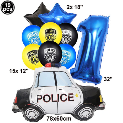 Blue Car Police Truck Foil Balloon Boys Birthday Balloons 4D Standing Balloons Baby Shower Police Themed Birthday Party Decors