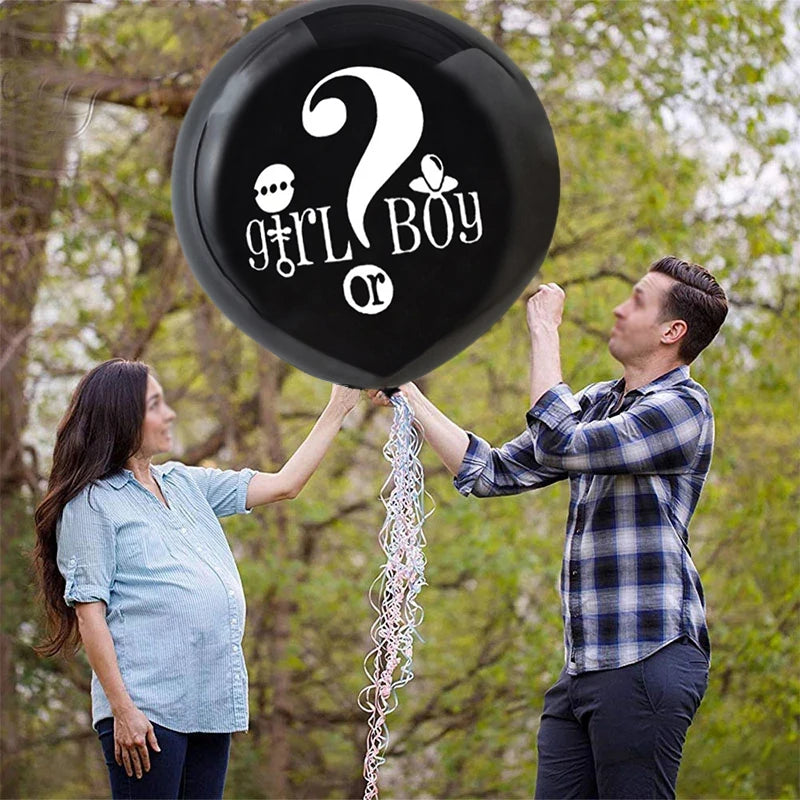 Boy or Girl Gender Reveal Party Decoration 36'' Giant Black Latex Balloon Blue Pink Confetti Baby Shower Globos Supplies