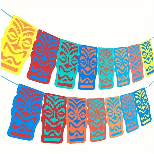 Tiki Banner for Tropical Hawaiian Luau Party Decoration, Colorful Tiki Totem Garland Hawaiian Party Decorations Tropical Luau Bi