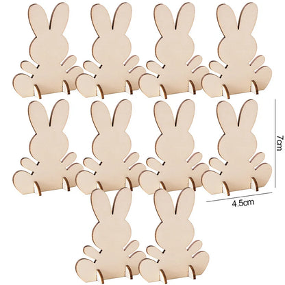 5/10/20Pcs Wooden Easter Rabbit Ornaments Kids Handmade DIY Painting Toy Gift Happy Easter Party Home Decoration Supplies 2025