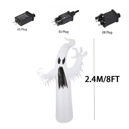 2.4M Giant Halloween Inflatable Toy Horror Ghost with LED Lights Indoor Outdoor Halloween Party Inflated Model Garden Decoration