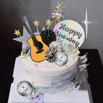 22PCS Guitar Cake Toppers Music Note Birthday Cake Toppers 1:12 Guitar Model Decor Party For Musician Party Birthday Rock Theme
