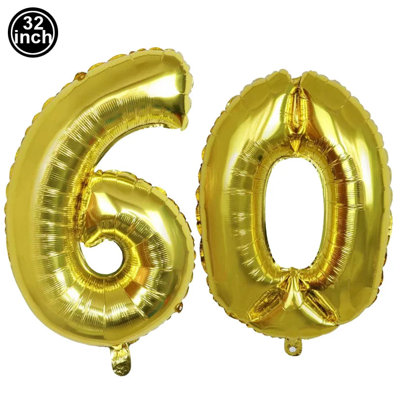 60 Years Birthday Party Decorations Happy 60th Birthday Paper Banner 12inch Latex Balloons 60th Birthday Party Hanging Supplies