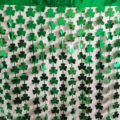 St Patrick Day Backdrop Curtain Green Clover Foil Fringe Curtain Metallic Fringe Curtain Party Decorations Supplies Favor Gifts