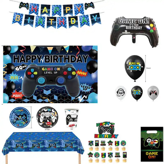 Video Game Birthday Decoration Tableware Balloons for Boy Paper Plates Cups Napkins Banner Cake Topper Video Game Party Favors