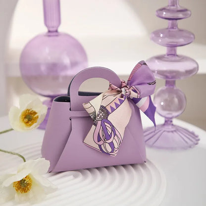 1PC Leather Gift Bags Bow Ribbon Packaging Bag Wedding Favour Distributions Bags Eid Mubarak Candy Packaging Box Mini Handbag