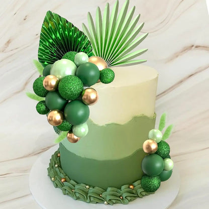 Palm Leaves Cake Decorations Balls Cake Toppers for Birthday Wedding Anniversary Baby Shower Party Supplies