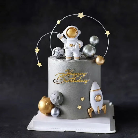 Astronaut Theme Cake Topper Planet Space Rocket Spaceship Birthday Decor Kids Boy Girl Birthday Party Baby Shower Decoratings