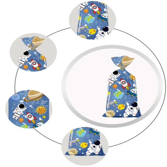 50Pcs Space Astronaut Plastic Gift Bag Astronaut Wonderful Galaxy Theme Birthday Party Gift Bag