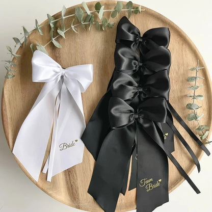 5pcs Pink White Team Bride to Be Bow Headband Satin Ribbon Wedding Bridal Shower Decoration Girl Hen Bachelorette Party Supplies