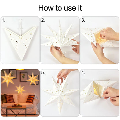 Hollow Star Hanging Pendant Eid Mubarak Ramadan Kareem Decoration Lantern 2024 Islamic Muslim Party Supplies Christmas Birthday