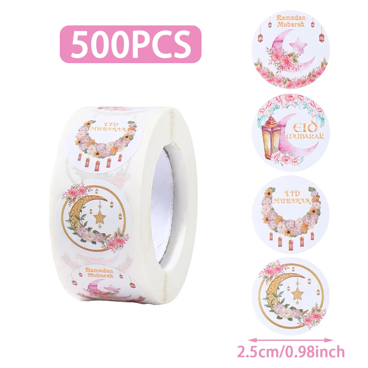 500pcs EID Mubarak Round Stickers Ramadan Kareem Decoration 2025 Islamic Muslim Party Supplies Eid Al Adha Gift Label stickers