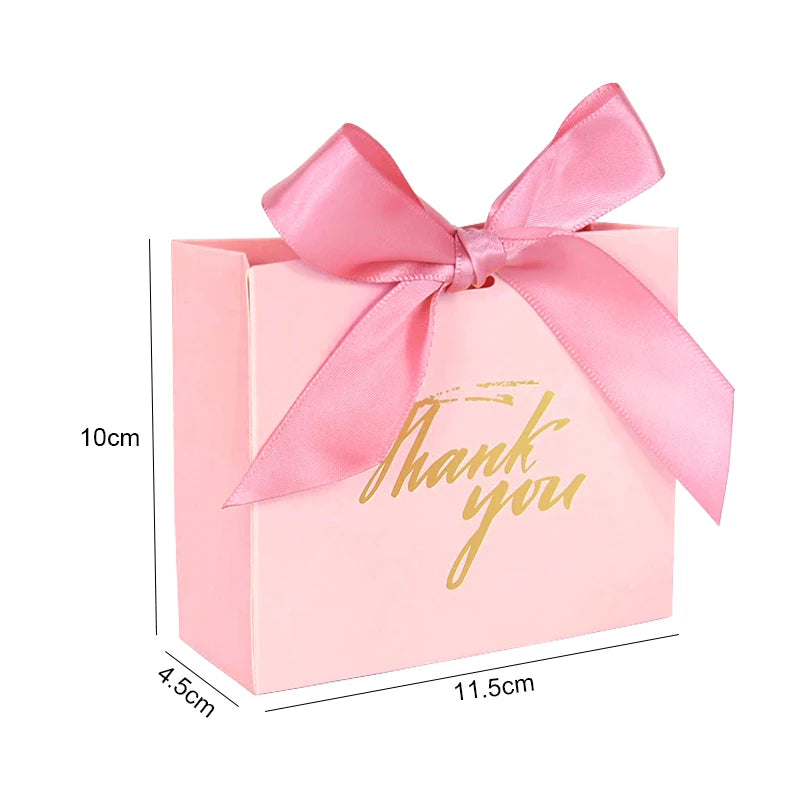 5/10pcs Thank You Candy Box With Ribbon Small Gift Packing Bag For Christmas Wedding Baby Shower Birthday Party gift for guests