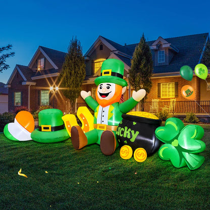 St Patrick Day Inflatable Decoration for Home Outdoor Cute Arch Gold Coin Decor Yard Garden Party Green Prop with LED Light