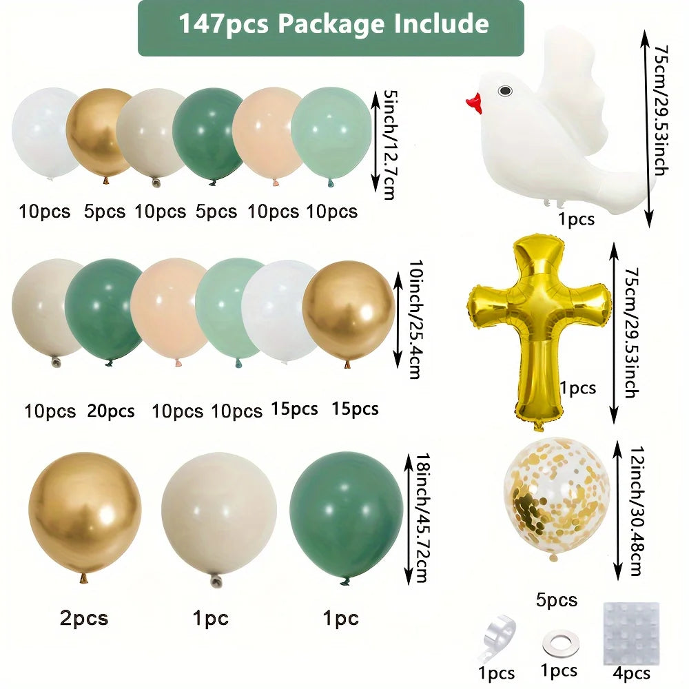 147pcs Religious Celebration Balloon Set, Suitable for Communion, Baptism,Wedding - Prayer, First Holy, Baptism Party Decoration