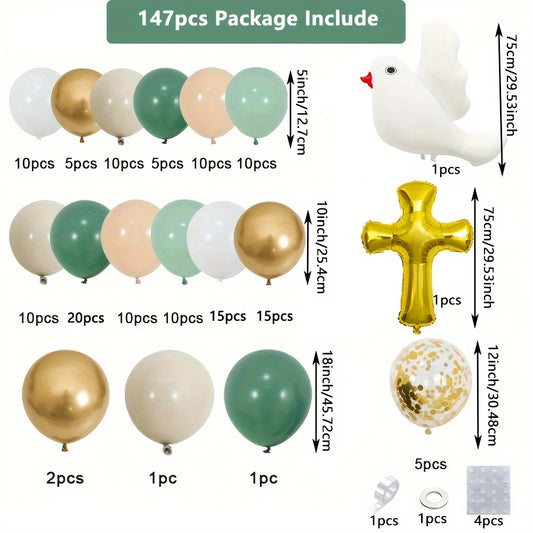 147pcs Religious Celebration Balloon Set, Suitable for Communion, Baptism,Wedding - Prayer, First Holy, Baptism Party Decoration