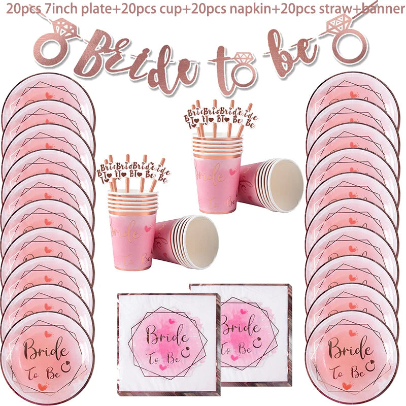 Bride to Be Disposable Tableware Set Plate Cup Napkins Decor Bachelorette Party Hen Night Bridal Shower Decorations Supplies