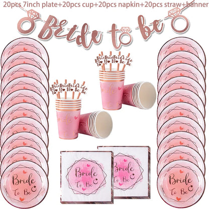 Bride to Be Disposable Tableware Set Plate Cup Napkins Decor Bachelorette Party Hen Night Bridal Shower Decorations Supplies