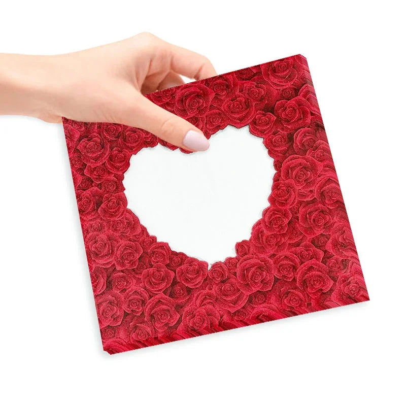 Valentine's Day Rose Heart Coloured Printed Napkins Proposal Engagement Party Tissue Paper Food Grade 2 Ply Unscented Napkins