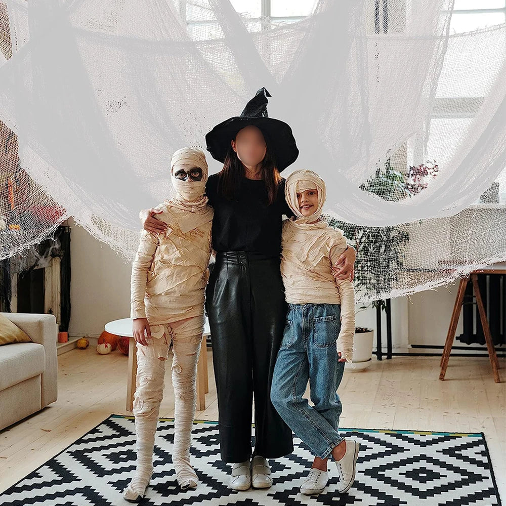 Creepy Cloth Spooky Halloween Decoration White Black Gauze Window Door Cover Scary Party Horror House Props Hallow Home Supplies