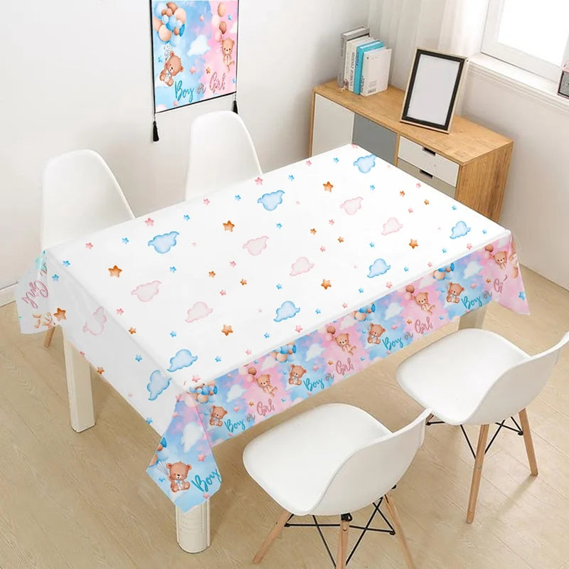 Gender Reveal Party Tablecloth Boy or Girl Baby Shower Decor Newborn Table Cover He Or She Gender Reveal Party Supplies