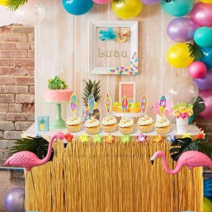 8/16Pcs Hawaiian Surfboard Cupcake Topper for Tropical Summer Luau Birthday Party Cake Decoration Beach Pool Wedding Supplies