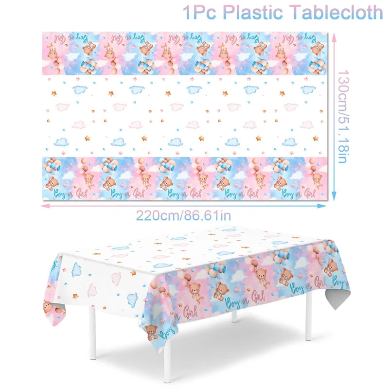 Gender Reveal Party Tablecloth Boy or Girl Baby Shower Decor Newborn Table Cover He Or She Gender Reveal Party Supplies
