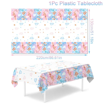 Gender Reveal Party Tablecloth Boy or Girl Baby Shower Decor Newborn Table Cover He Or She Gender Reveal Party Supplies