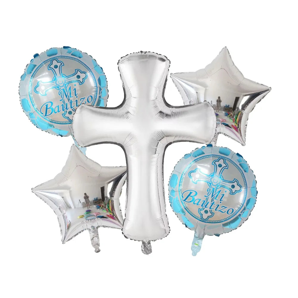 5pcs Church Easter Cross Baptism Foil Balloons Christian Catholic Worship Pray Wedding Celebration Birthday Follower Party Ball