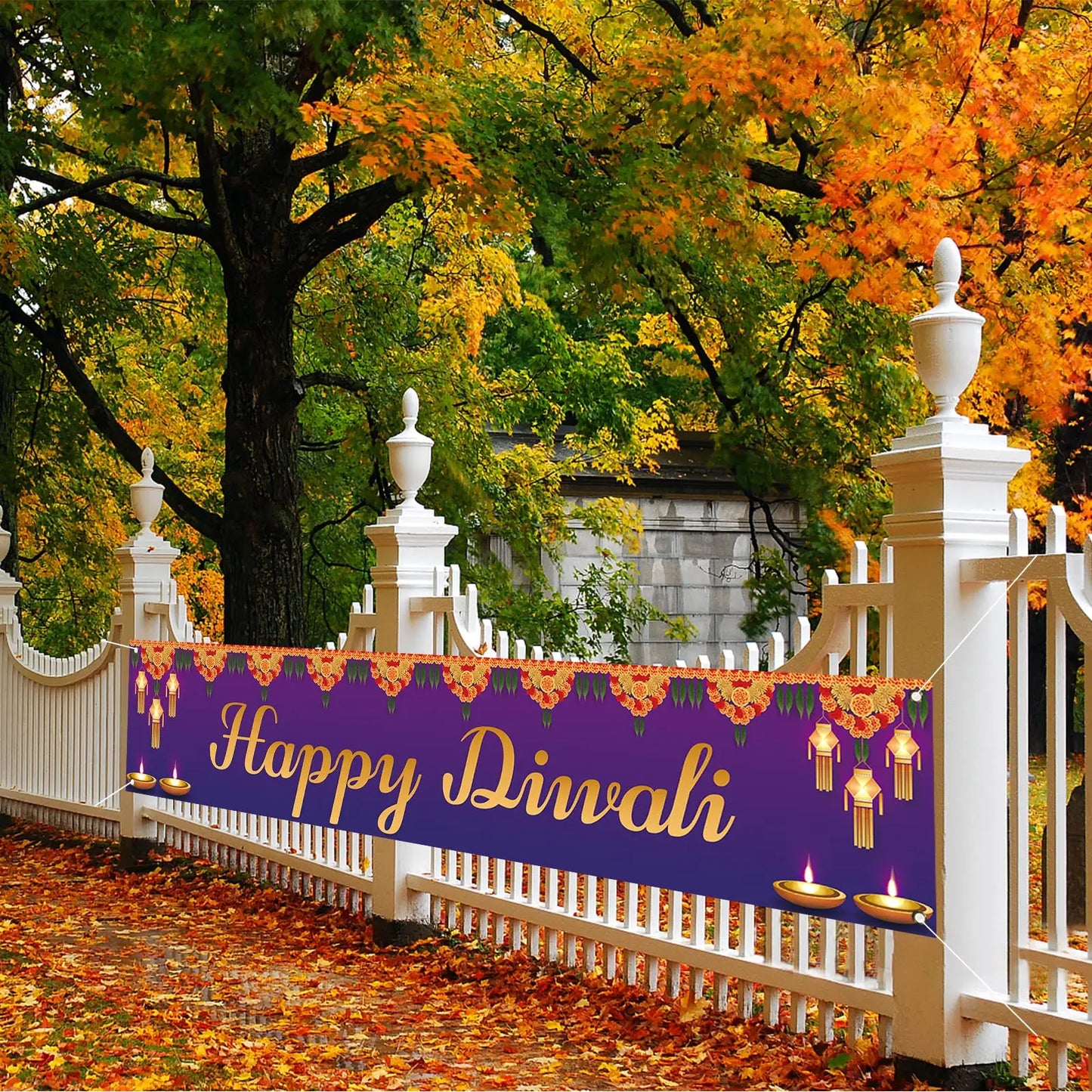 Happy Diwali Banner Festival of Lights Deepavali Polyester Banners with Grommets Party Supplies Yard Sign Garden Outdoor Decor