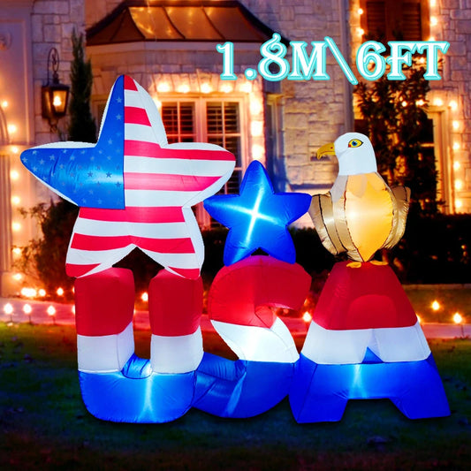 Happy 4th of July Inflatable Decoration 2.1M\7FT Independence Day Giant Inflated Model Ornament Home Festival Party DIY Decor