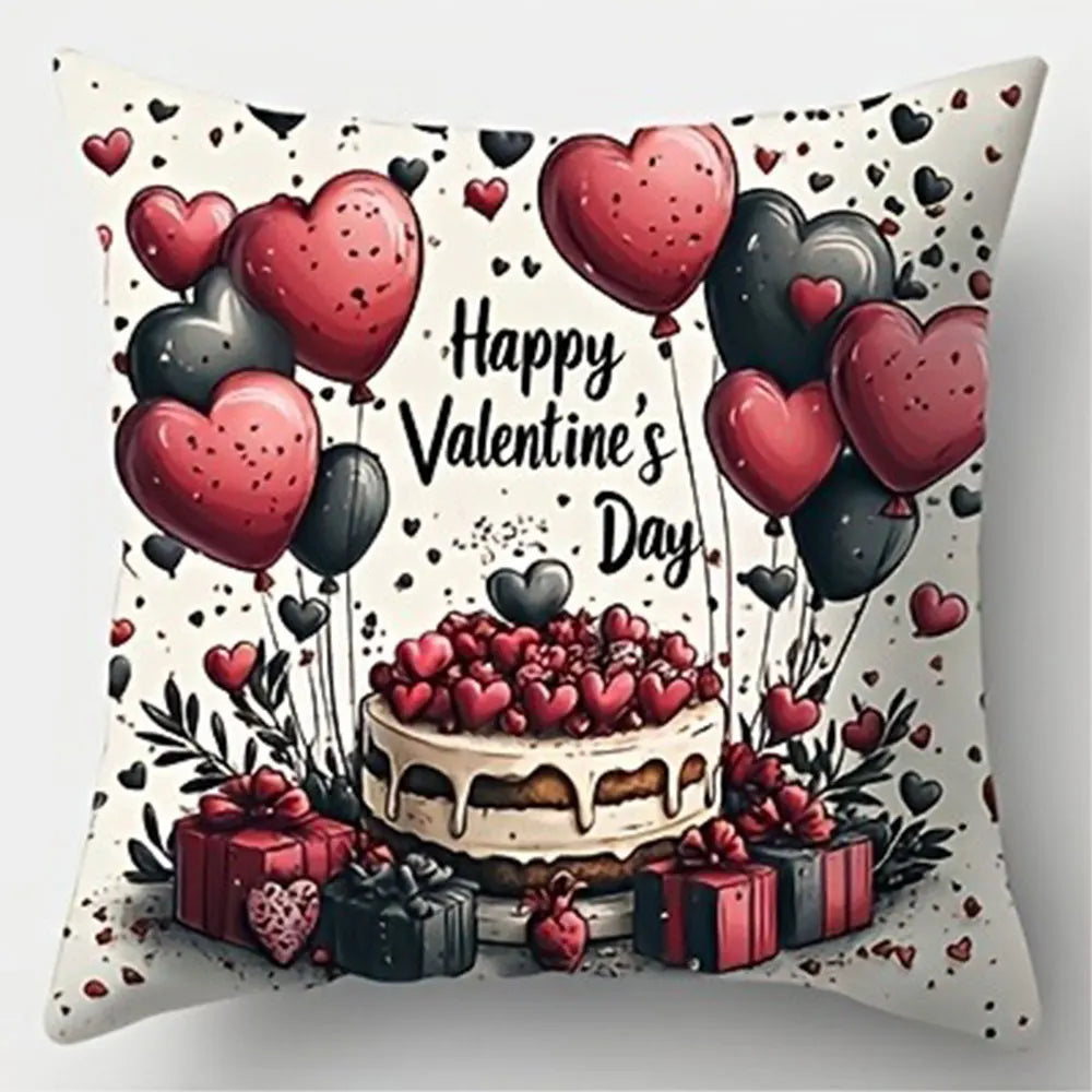 Valentine's Day Red Balloon Print Couple Home Decor Pillowcase Holiday Bedroom Living Room Decoration Polyester Cushion Cover