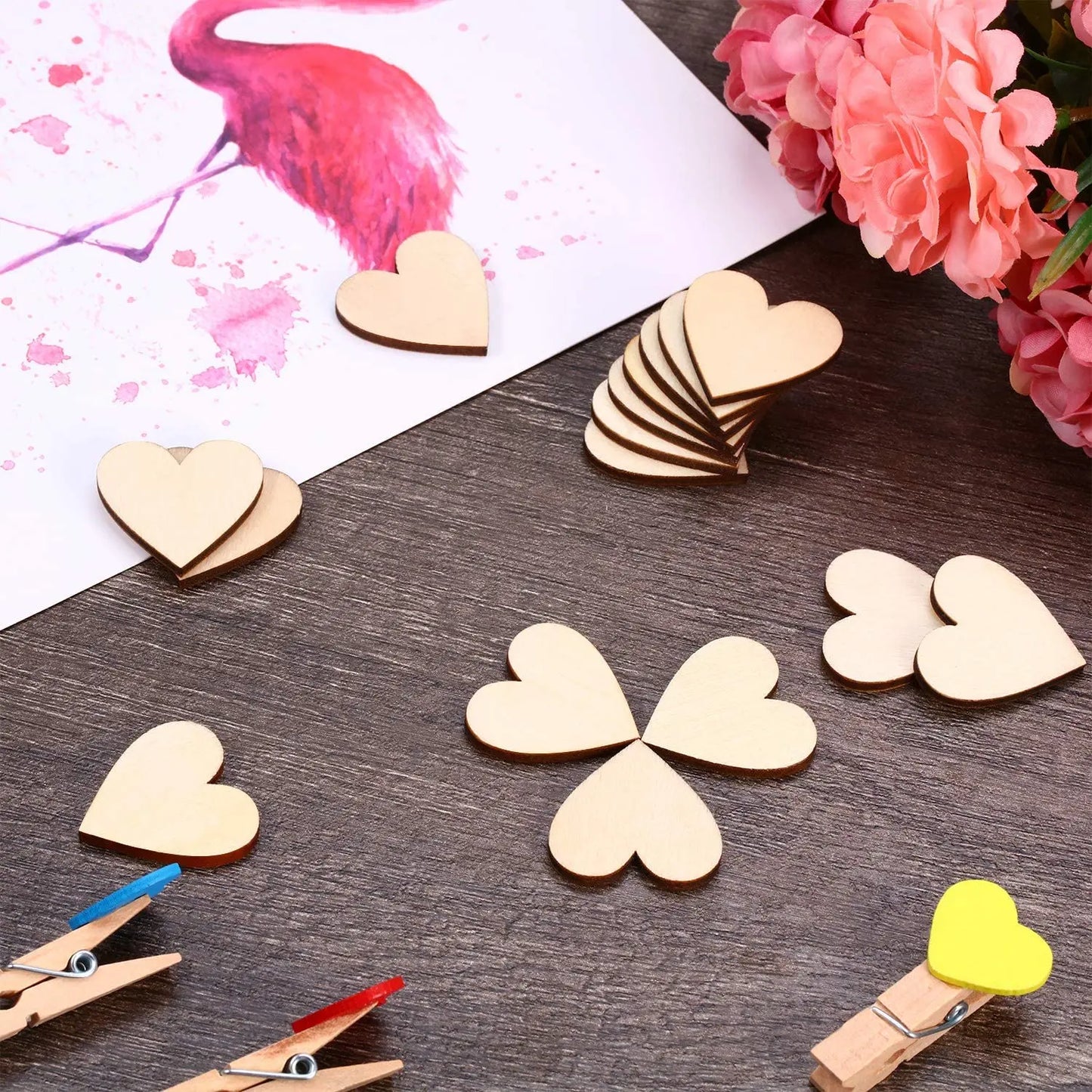1-10cm Unfinished Wooden Hearts Love Blank Wood Slices DIY Wooden Crafts For Christmas Painting Wedding Ornaments